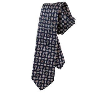 Brooks Brothers Makers Necktie Tie Men Navy Blue Geometric Medallion Silk USA